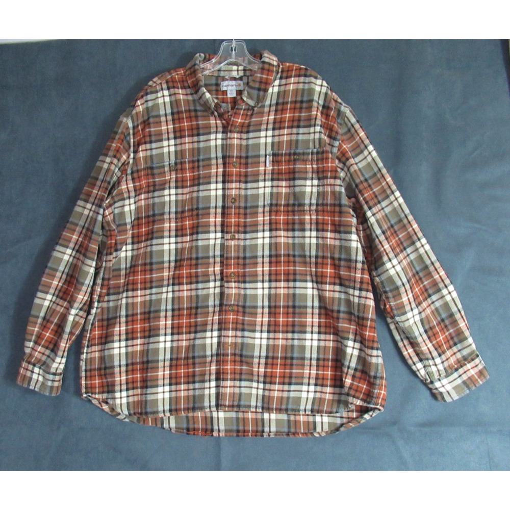 Carhartt Shirt Men Size 3XL Brown Plaid Button Up Long Sleeve Workwear Cabincore